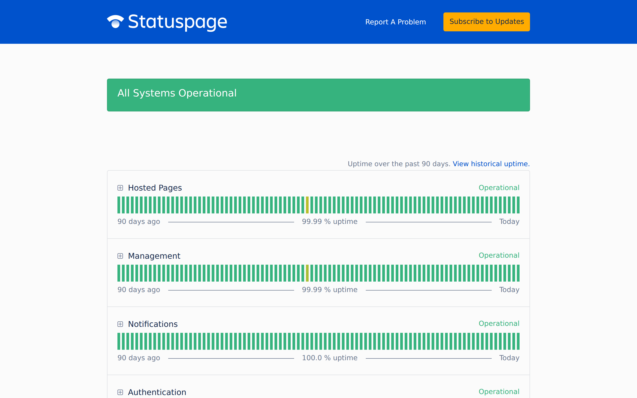 Screenshot of the Atlassian Statuspage status page