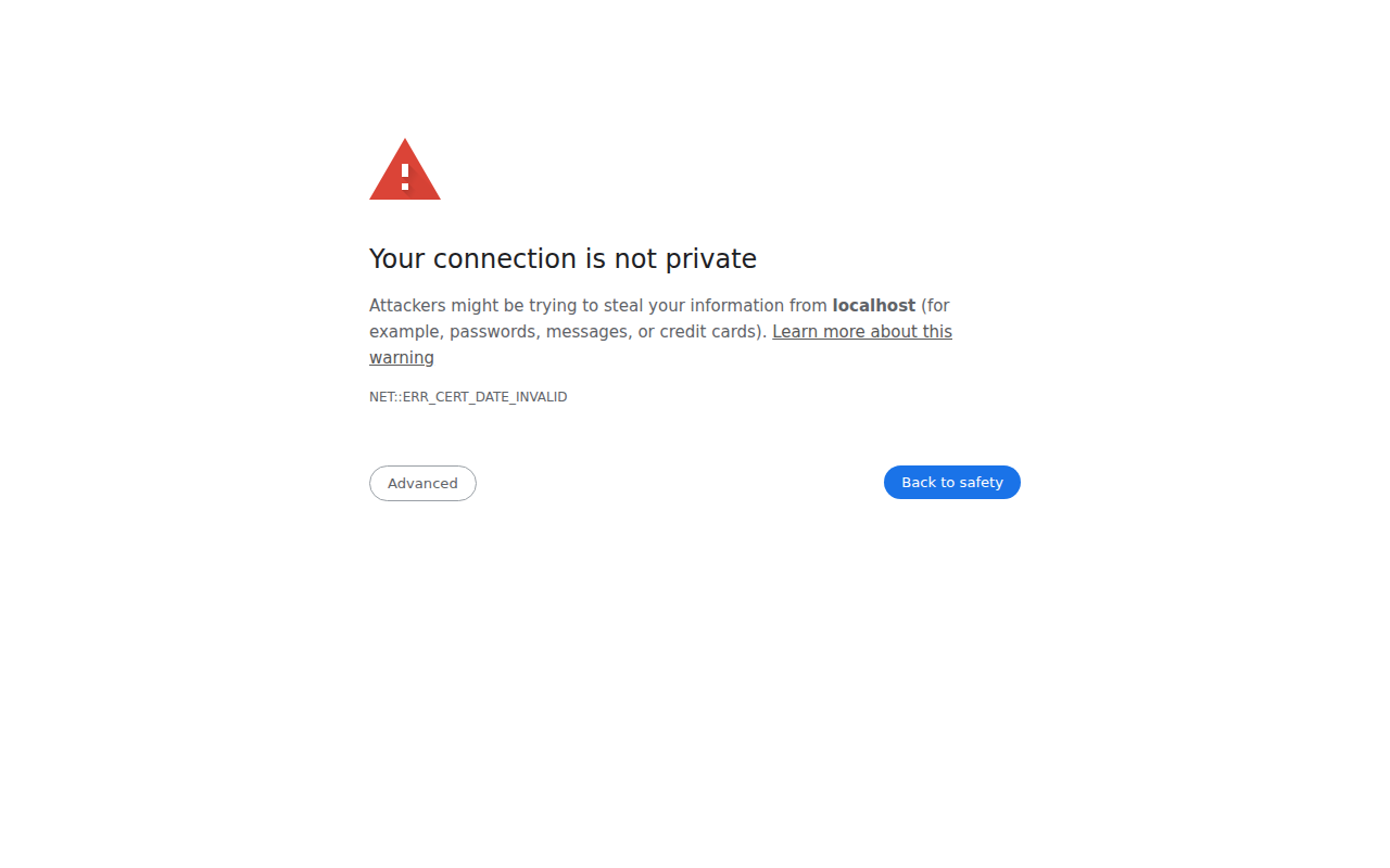 Chrome browser showing the Your connection is not private error page